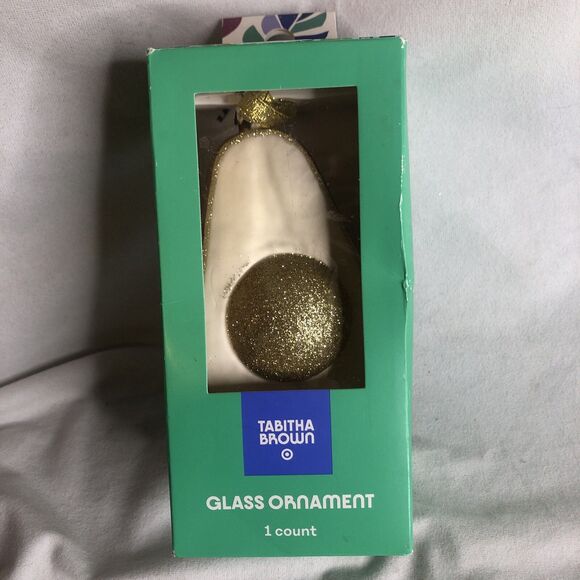 New TABITHA BROWN Target GLASS AVOCADO ORNAMENT Christmas Tree GOLD GLITTER NIB - Picture 1 of 5